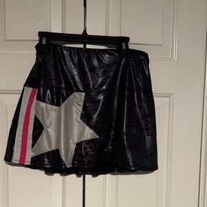 Lucky In Love Tennis skort shiny leopard print with Silver Star and Pink Stripe.